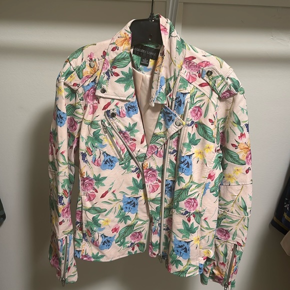 Colleen Lopez Jackets & Blazers - Pink floral moto jacket faux leather